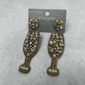 New- Chico's Gold and Silver Champagne Crystal and Pearl Statement Earrings
